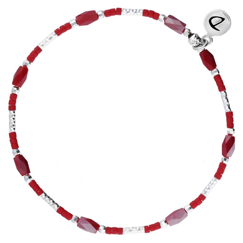 Bracelet fin élastique INFINITY Argent - Tubes & Perles rouge grenat Bracelet fin élastique INFINITY Argent - Tubes & Perles rouge grenat