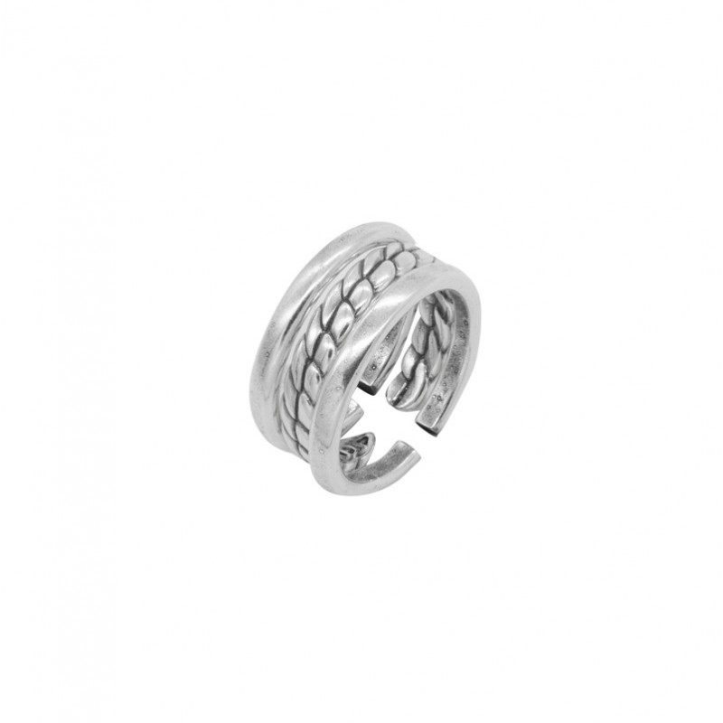 Bague Large tout métal Bréna - Trois anneaux & Jeux de tresse - CICLON Bague Large tout métal Bréna - Trois anneaux & Jeux de tresse - CICLON