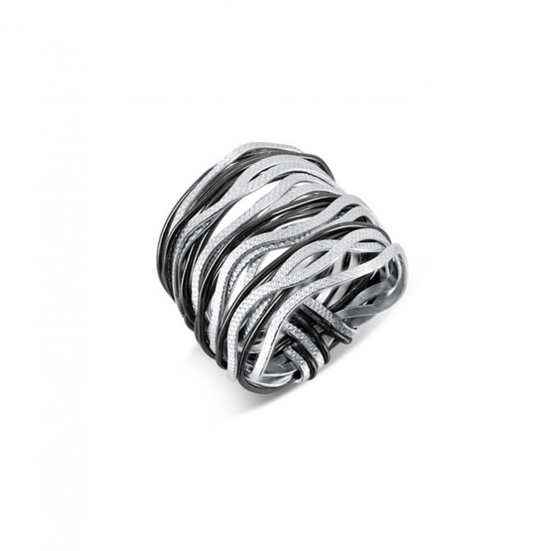 Bague large multi rangs Anneaux Argent & Noir - L'ONDULEE - THEMA Bague large multi rangs Anneaux Argent & Noir - L'ONDULEE - THEMA