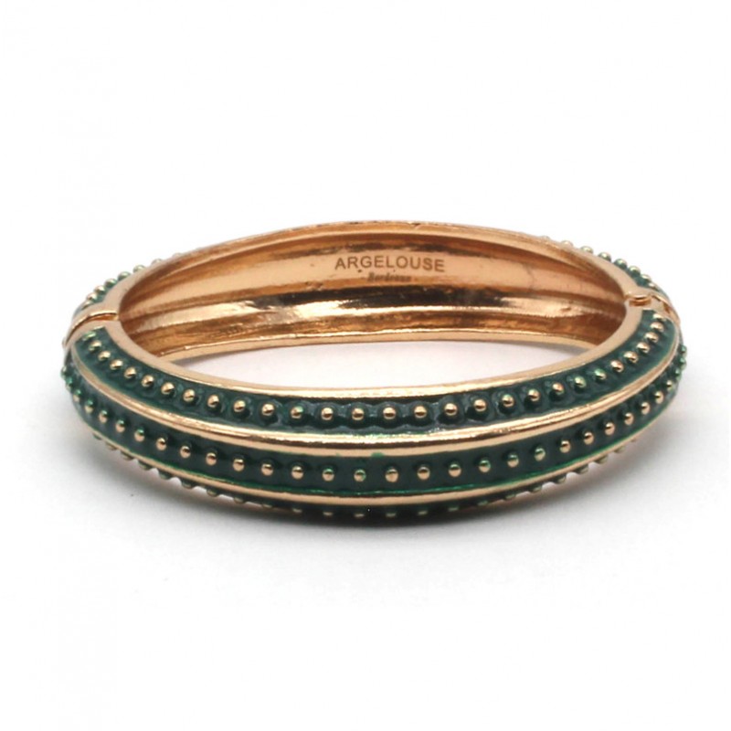 Bracelet Jonc Amok Doré émaillé Vert & Pois dorés Bracelet Jonc Amok Doré émaillé Vert & Pois dorés