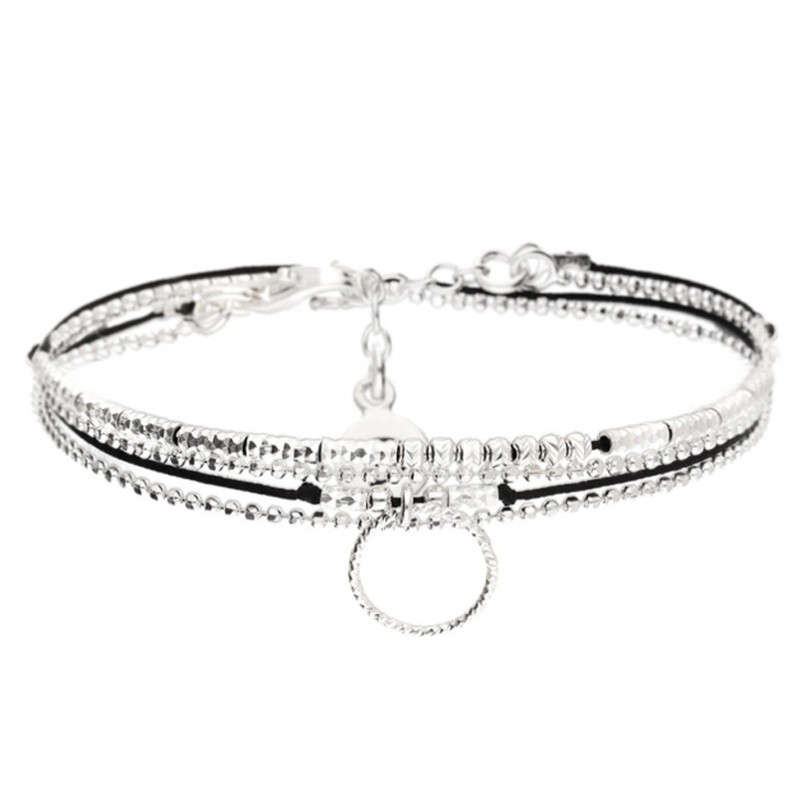 Bracelet multi-tours ajustable HARLEM argent - Cordon noir & Anneau ciselé DORIANE BIJOUX Bracelet multi-tours ajustable HARLEM argent - Cordon noir & Anneau ciselé DORIANE BIJOUX