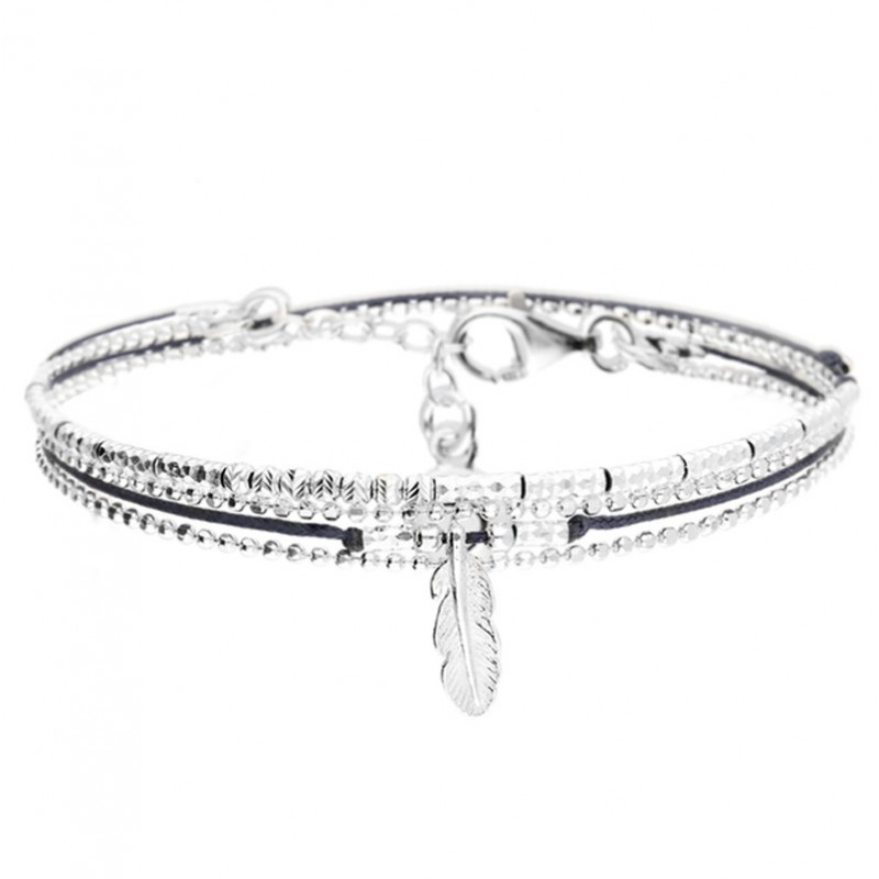 Bracelet multi-tours BABY PLUME argent - Cordon bleu & Plume DORIANE BIJOUX Bracelet multi-tours BABY PLUME argent - Cordon bleu & Plume DORIANE BIJOUX