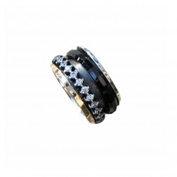 Bague Tube Argent Or Zircons & Céramique noire - LA PROMESSE THEMA