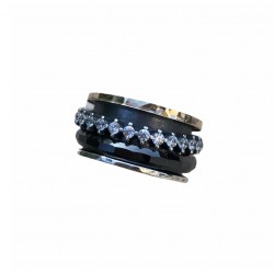Bague Tube Argent Or Zircons & Céramique noire - LA PROMESSE THEMA BAGUES