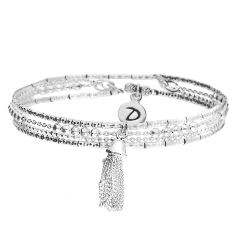 Bracelet multi-tours élastiqué Argent New Essential - Perles Tubes & Pompon - DORIANE Bijioux Bracelet multi-tours élastiqué Argent New Essential - Perles Tubes & Pompon - DORIANE Bijioux