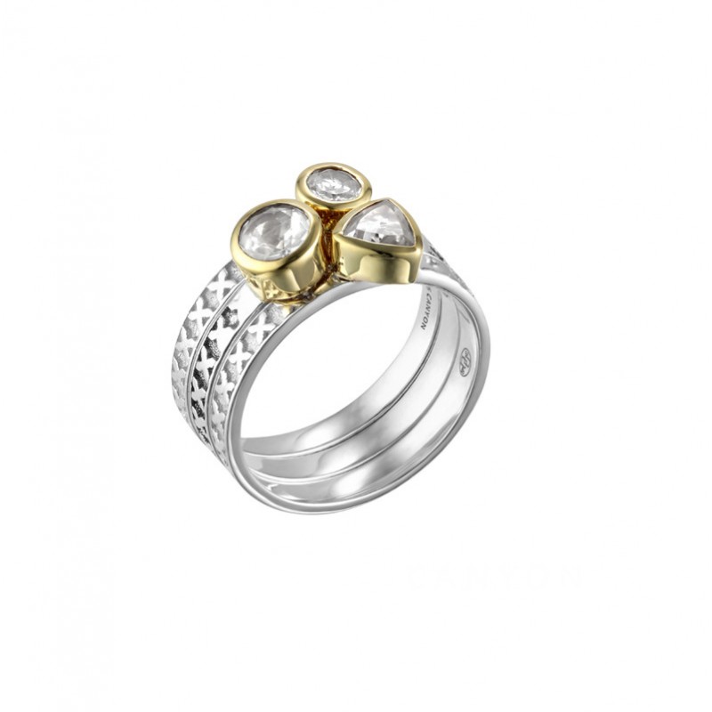 Bague TRILOGIE argent doré - 3 Anneaux fins croix & Zircons blancs - CANYON Bague TRILOGIE argent doré - 3 Anneaux fins croix & Zircons blancs - CANYON