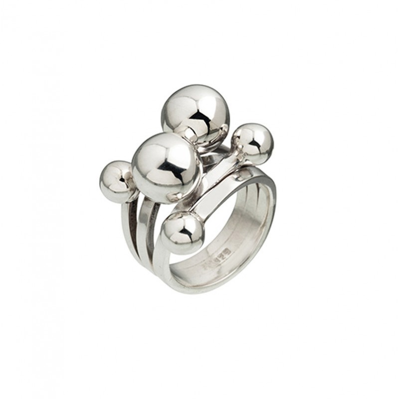 Bague Large Argent - Deux anneaux & Six boules entremêlées designs - CANYON Bague Large Argent - Deux anneaux & Six boules entremêlées designs - CANYON