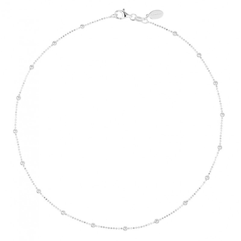 Collier court argent - Chaîne billes fine & Petites boules signé Canyon