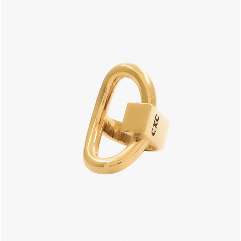 Bague Large STIRRUP doré - Anneau étrier & carré design - CXC Bague Large STIRRUP doré - Anneau étrier & carré design - CXC