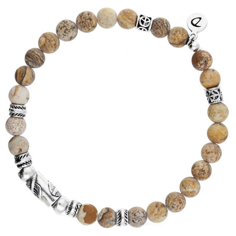 Bracelet homme élastiqué argent ORIGIN - Jaspes Beige & Décors plumes - DORIANE Bijoux Bracelet homme élastiqué argent ORIGIN - Jaspes Beige & Décors plumes - DORIANE Bijoux