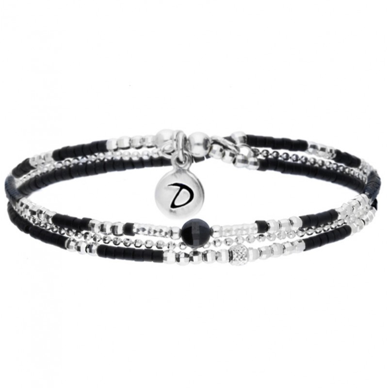 Bracelet multi-tours élastiqué SPRING argent - Hématites miyuki noires & Perle noire - DORIANE Bijoux Bracelet multi-tours élastiqué SPRING argent - Hématites miyuki noires & Perle noire - DORIANE Bijoux