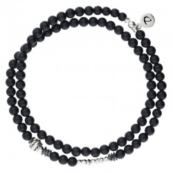 Bracelet homme élastiqué Double argent - Perles & Onyx noir DORIANE Bijoux