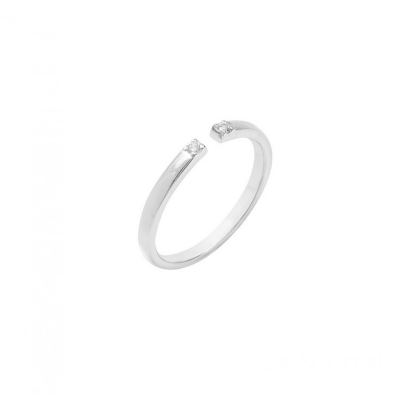 Bague fine Anneau argent lisse ouvert & Ornée de 2 zircons blancs - CANYON Bague fine Anneau argent lisse ouvert & Ornée de 2 zircons blancs - CANYON