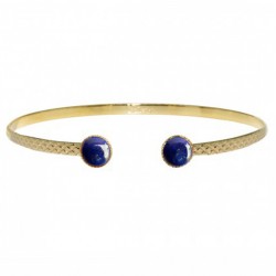 Bracelet Jonc gaufré ATHENA doré & Cabochons ronds lapis lazuli - Nilaï Paris