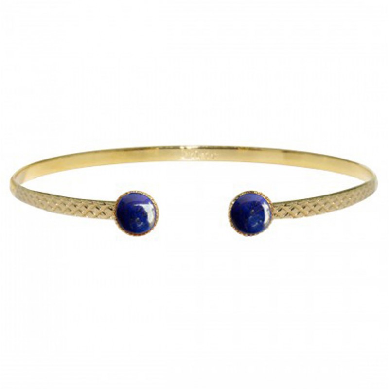 Bracelet Jonc gaufré ATHENA doré & Cabochons ronds lapis lazuli - Nilaï Paris Bracelet Jonc gaufré ATHENA doré & Cabochons ronds lapis lazuli - Nilaï Paris