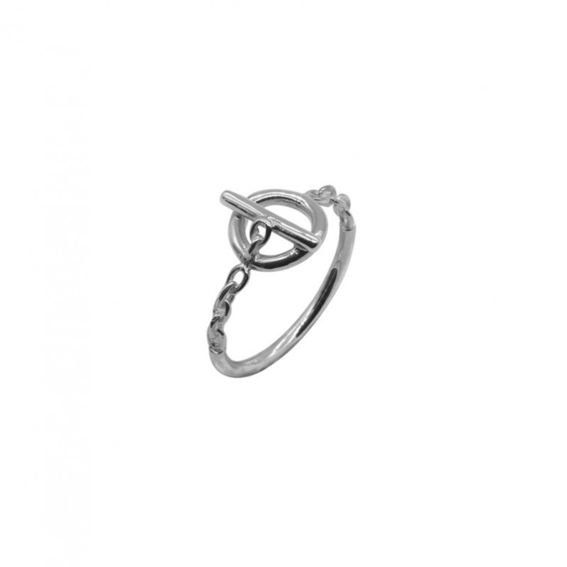 Bague fine Anneau Chaîne argent - Rond évidé & Barrette design - CANYON Bague fine Anneau Chaîne argent - Rond évidé & Barrette design - CANYON