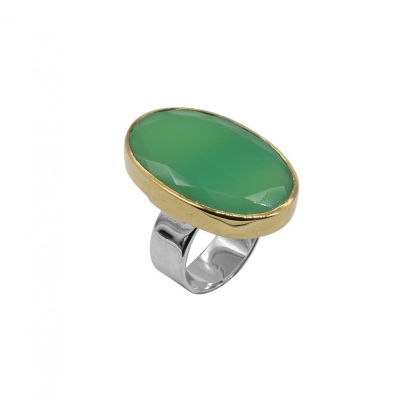 Bague argent doré & Pierre Chrysoprase ovale Canyon Bague argent doré & Pierre Chrysoprase ovale Canyon