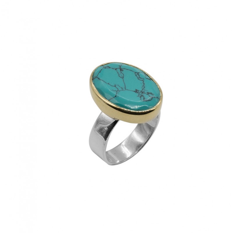 Bague large argent doré & Pierre Turquoise ovale CANYON Bague large argent doré & Pierre Turquoise ovale CANYON