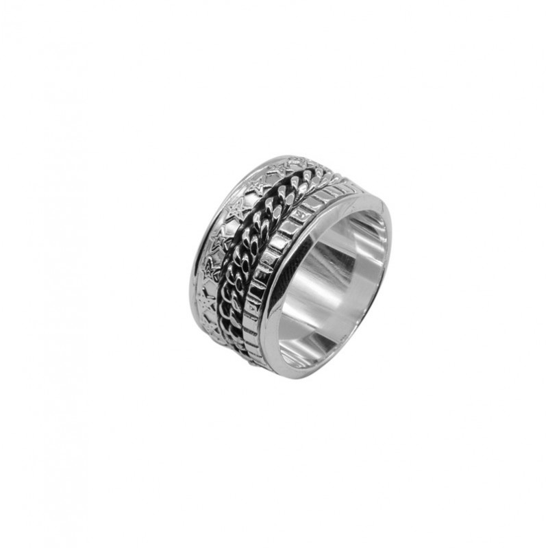 Bague large en Argent & Anneaux mobiles étoiles gourmette CANYON Bague large en Argent & Anneaux mobiles étoiles gourmette CANYON