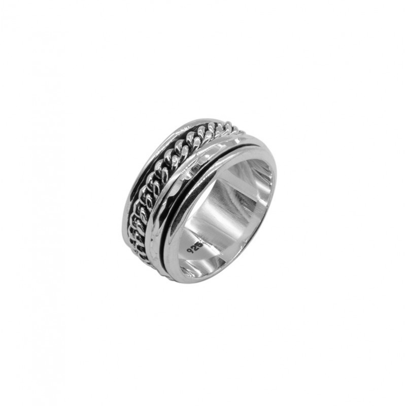 Bague large en Argent - Anneaux mobiles lisse & gourmette Canyon Bijoux Bague large en Argent - Anneaux mobiles lisse & gourmette Canyon Bijoux