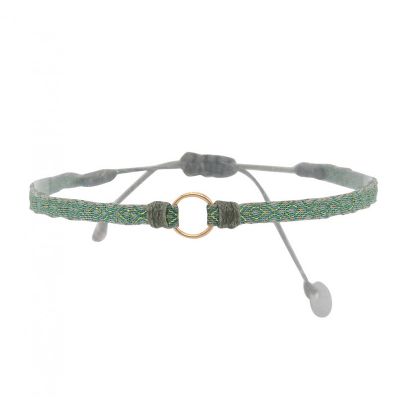 Bracelet homme cordon gris PIN - Tissés vert & Anneau doré - LeJu London Bracelet homme cordon gris PIN - Tissés vert & Anneau doré - LeJu London