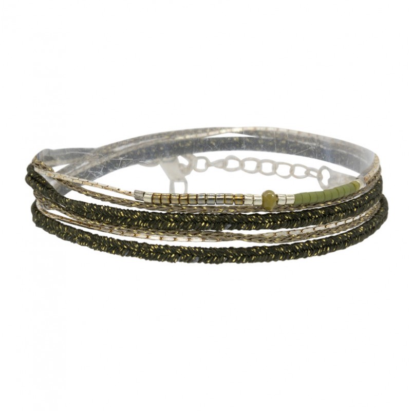 Bracelet multi-tours LILA doré - Liens & Perles Miyuki vertes - BY GARANCE Bracelet multi-tours LILA doré - Liens & Perles Miyuki vertes - BY GARANCE
