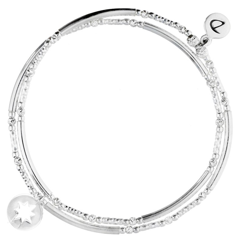Bracelet multitours élastique Argent - Tubes lisses diamantés & Rose des vents - DORIANE Bijoux Bracelet multitours élastique Argent - Tubes lisses diamantés & Rose des vents - DORIANE Bijoux