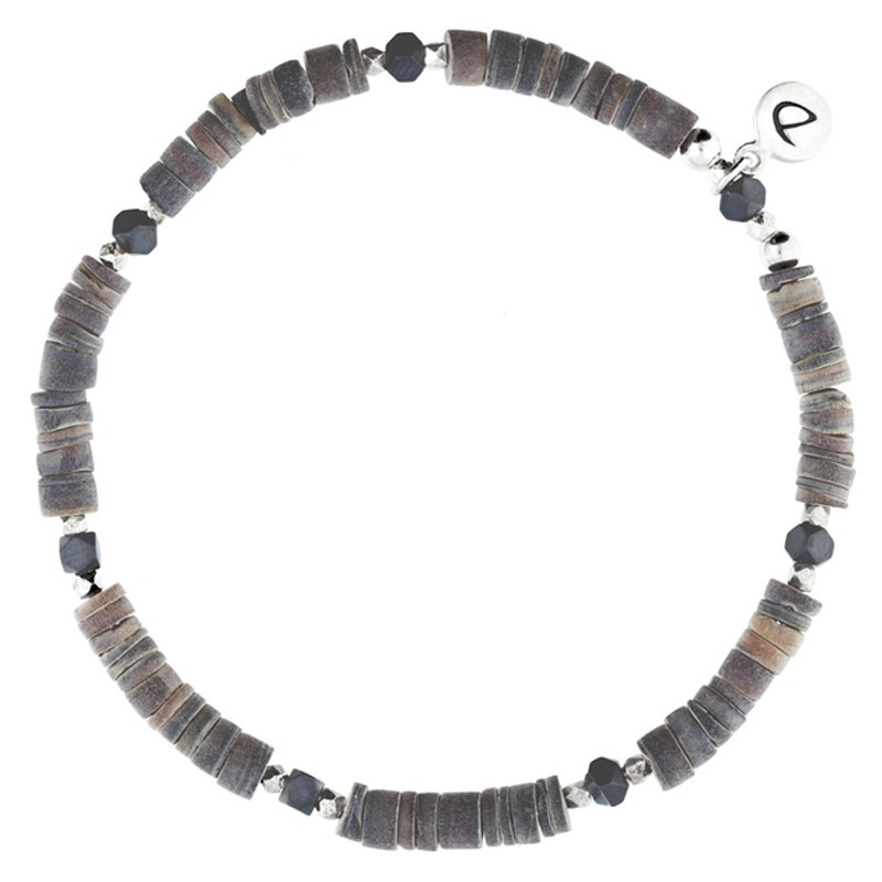 Bracelet homme élastiqué argent REBEL - Perles de Coquillages Gris Choco - DORIANE Bijoux Bracelet homme élastiqué argent REBEL - Perles de Coquillages Gris Choco - DORIANE Bijoux