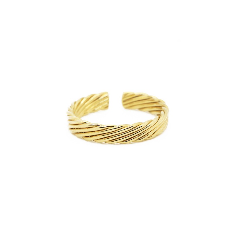 Bague fine ajustable EMMA dorée - Anneau strié design - Nilaï Paris Bague fine ajustable EMMA dorée - Anneau strié design - Nilaï Paris
