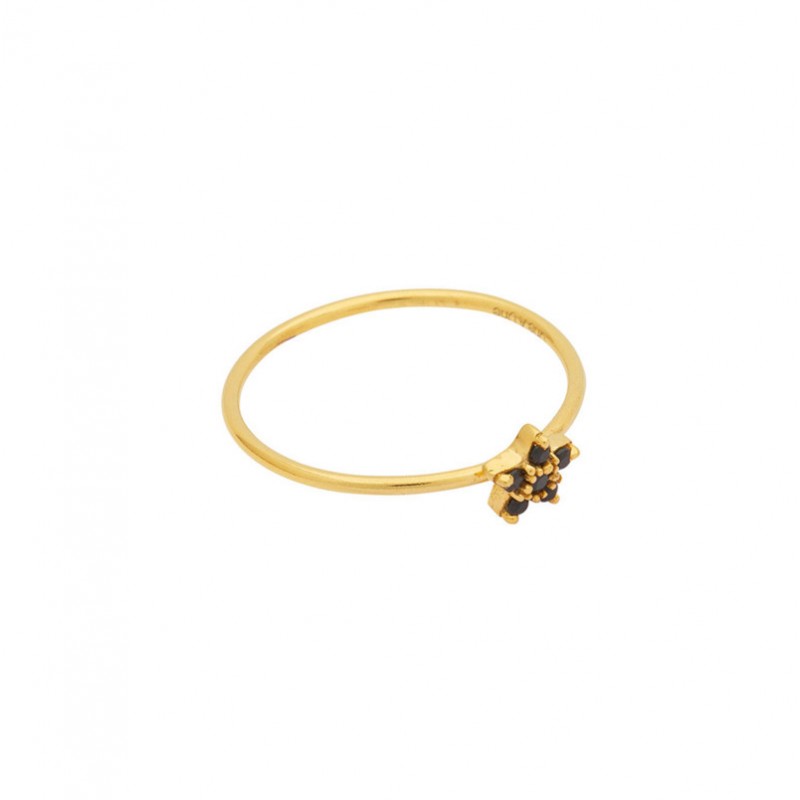 Bague fine NIGHT Or - Anneau fin & Etoile zircons noirs signée Une à Une Bague fine NIGHT Or - Anneau fin & Etoile zircons noirs signée Une à Une