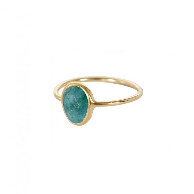 Bague fine MOY Or - Anneau fin & Emeraude ovale signée Une à Une Bague fine MOY Or - Anneau fin & Emeraude ovale signée Une à Une