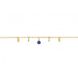 Bracelet Fin PAMPILLES chaîne dorée - Médailles turquoises & Goutte Lapis Lazuli Une à Une