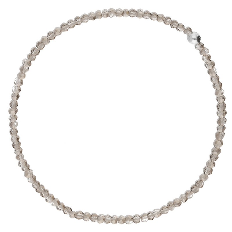Bracelet élastique fin - Perle argent & Perles gris beige translucides DORIANE BIJOUX