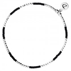 Bracelet élastique NEW BIRDY - Perles argent & Spinelles noires  DORIANE Bijoux