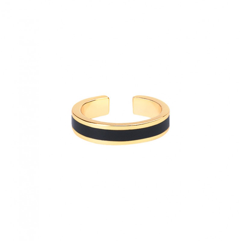 Bague fine ajustable BAN dorée & Email noir signée BANGLE UP Bague fine ajustable BAN dorée & Email noir signée BANGLE UP