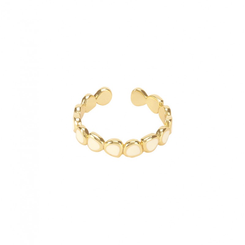 Bague fine ajustable LUMI dorée & Email blanc sable signée BANGLE UP Bague fine ajustable LUMI dorée & Email blanc sable signée BANGLE UP