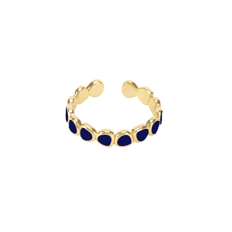 Bague fine ajustable LUMI dorée & Email bleu nuit signée BANGLE UP Bague fine ajustable LUMI dorée & Email bleu nuit signée BANGLE UP