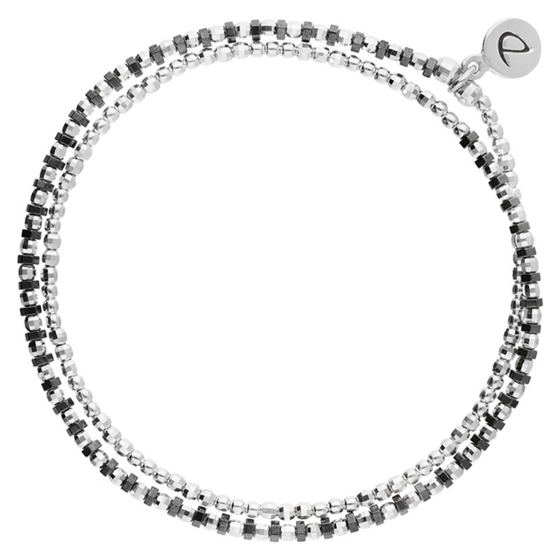 Bracelet élastique HEAVEN DOUBLE TOURS - Perles Argent & Hématites noires DORIANE BIJOUX