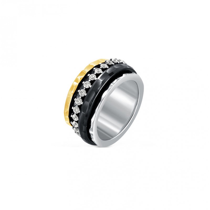 Bague Tube Argent Or Zircons & Céramique noire - LA PROMESSE THEMA Bague Tube Argent Or Zircons & Céramique noire - LA PROMESSE THEMA