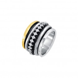 Bague Tube Large Argent Or Jaune & Zircons - L'EXCLUSIVE - THEMA