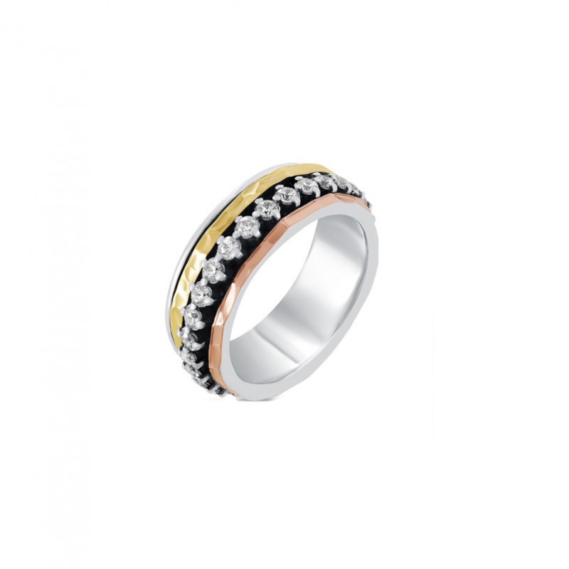 Bague Anneaux Argent Or Jaune Or rose & Zircons - L'EMBLEMATIQUE THEMA