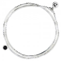 Bracelet élastiqué double tours Perles Argent - Tubes & Spinelle noire DORIANE Bijoux