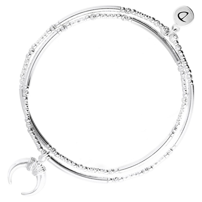 Bracelet élastiqué double tours CHARM Argent - Perles tubes & Corne DORIANE Bijoux Bracelet élastiqué double tours CHARM Argent - Perles tubes & Corne DORIANE Bijoux