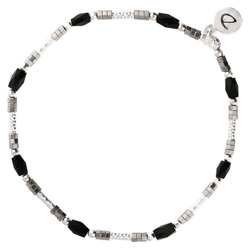 Bracelet fin élastique INFINITY Argent - Tubes & Perles grises noires - DORIANE Bijoux Bracelet fin élastique INFINITY Argent - Tubes & Perles grises noires - DORIANE Bijoux