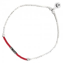 Bracelet élastique argent SHINNY - Hématites grises & Miyuki rouges - DORIANE Bijoux
