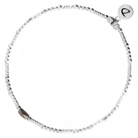 Bracelet fin élastique INFINITY Argent - Tubes perles & Perle de verre grise  - DORIANE Bijoux