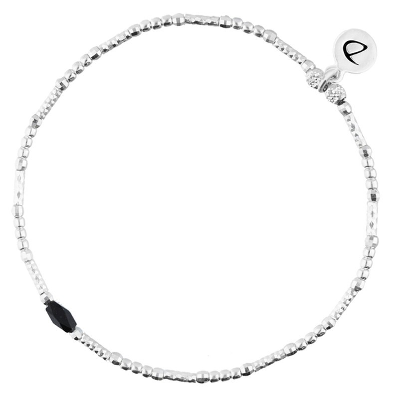 Bracelet fin élastique INFINITY Argent - Tubes perles & Perle de verre noire - DORIANE Bijoux Bracelet fin élastique INFINITY Argent - Tubes perles & Perle de verre noire - DORIANE Bijoux