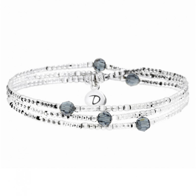 Bracelet élastiqué LOLLILOP trois rangs - Perles Argent & Bleues 6 DORIANE Bijoux Bracelet élastiqué LOLLILOP trois rangs - Perles Argent & Bleues 6 DORIANE Bijoux