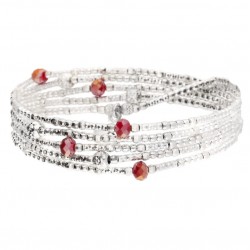 Bracelet élastiqué LOLLILOP 5 rangs - Perles Argent & Perles rouge doriane bijoux