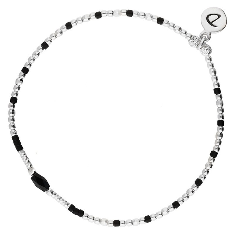 Bracelet fin élastique INFINITY Perles Argent & Perles Miyuki noires DORIANE Bijoux